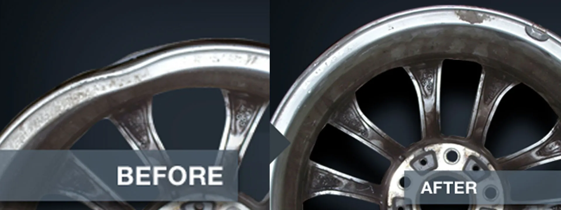 Bent rim before and after straightening